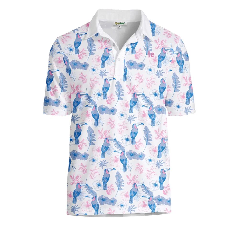 Tipsy Eleves Pink Blue Toucan Tango Polo Shirt -  Size L